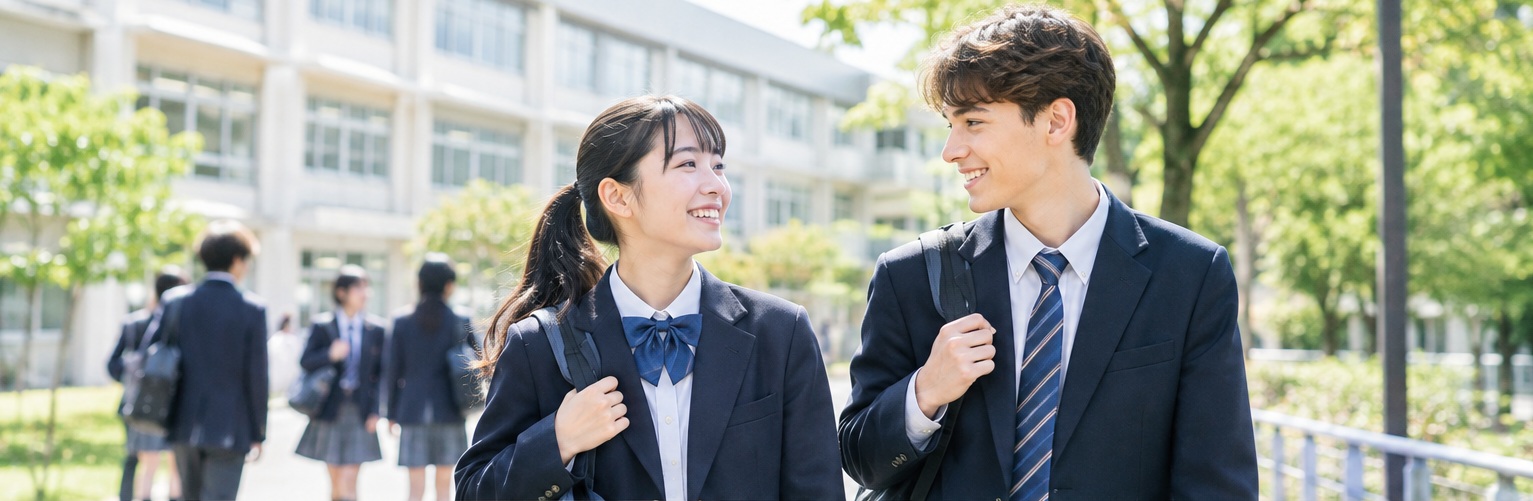 International students walking to a Japanese high school